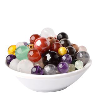 天然微瑕黑红玛瑙散珠子diy串珠白水晶手链朱砂手串粉晶配件配珠