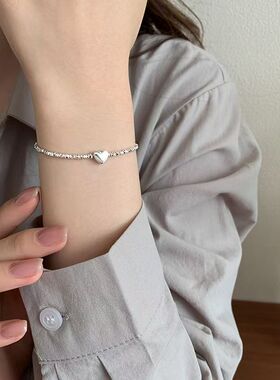 韩系简约碎银几两爱心手链女S925银小众设计轻奢闺蜜款百搭手饰