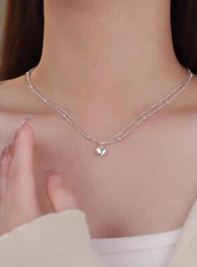 简约爱心双层银色锁骨链女百搭