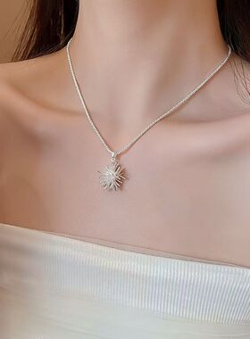 日韩风银色烟花吊坠显白锁骨链