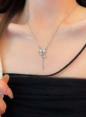 网红在逃公主蝴蝶结锁骨链 闪钻星星流苏项链 甜妹百搭配饰