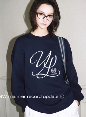 YL Gentlewoman美式复古宽松廓形刺绣圆领卫衣长袖T恤女2024