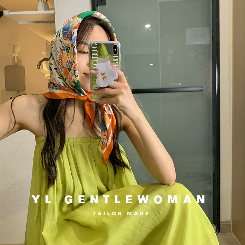 YL Gentlewoman法式复古印花丝巾发带ins风海边度假防晒头巾_虎窝淘