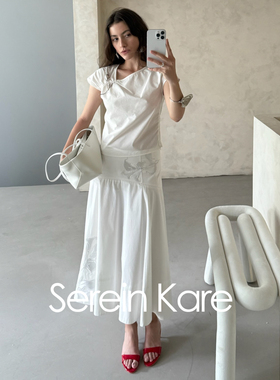 Serein Kare｜獨家马蹄莲刺绣质感棉白色a字半身裙梨形身材福音