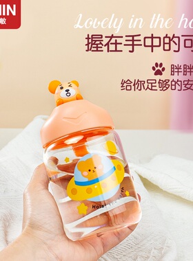 创意办公桌耐高温学生卡通圆形高硼硅玻璃杯可爱户外男女便携杯子