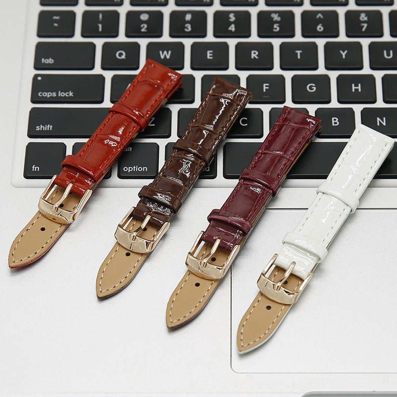 依伦真皮表带12 14 16mm石英DW女士手表带学生防水鳄鱼纹纯牛皮带