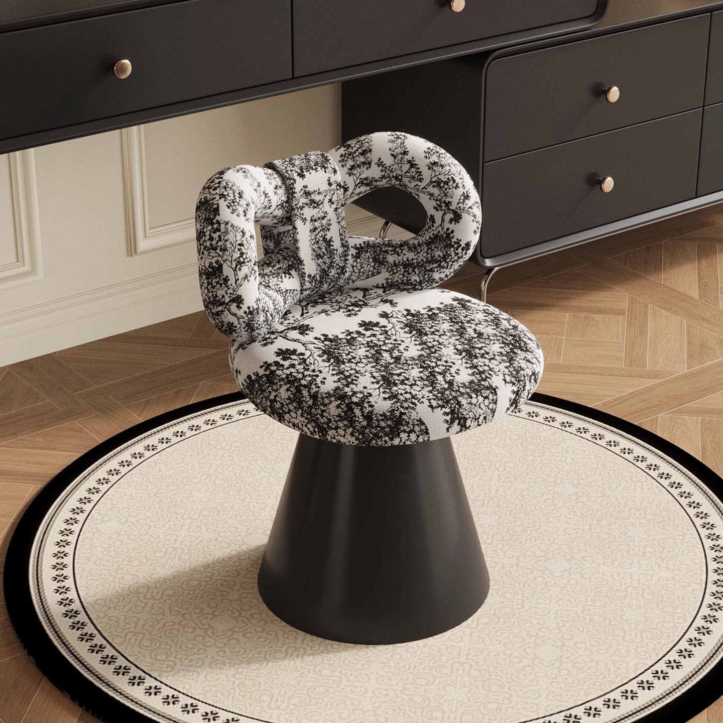 2026年新款中古风化妆凳复古梳妆台凳子卧室女生轻奢旋转化妆椅子