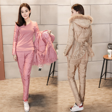 羽绒棉服套装2021冬装韩版新款时尚休闲显瘦女装短款棉衣三件套潮