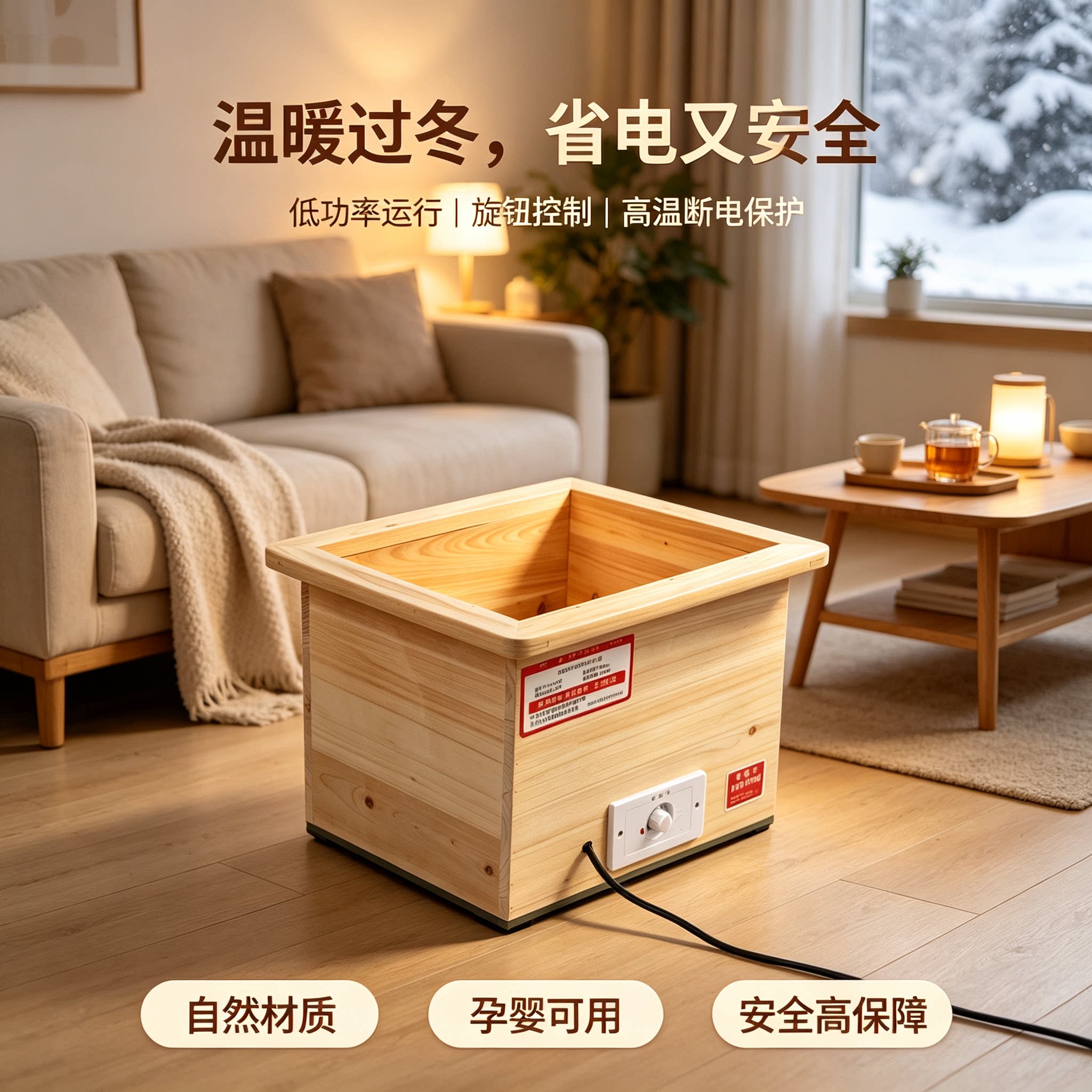 实木暖脚器电火桶电火箱家用取暖器烤火炉暖脚单人火桶安徽深桶