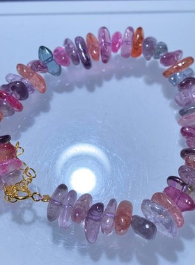 天然紫粉尖晶石随形手链银饰送女