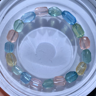 天然冰透摩根石随形单圈手链渐变绿柱石海蓝宝手串水晶情侣礼物女