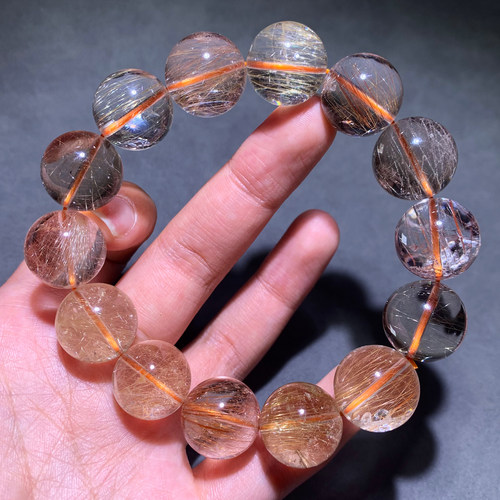 巴西天然冰透彩发晶单圈手链饰品