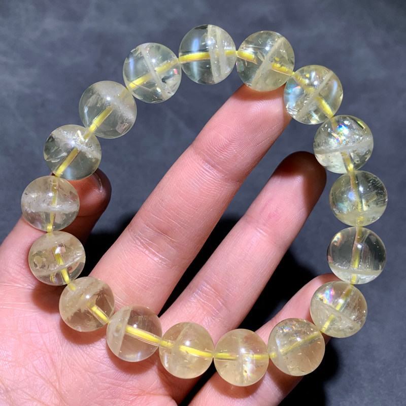 天然爆闪彩虹黄水晶单圈手串饰品