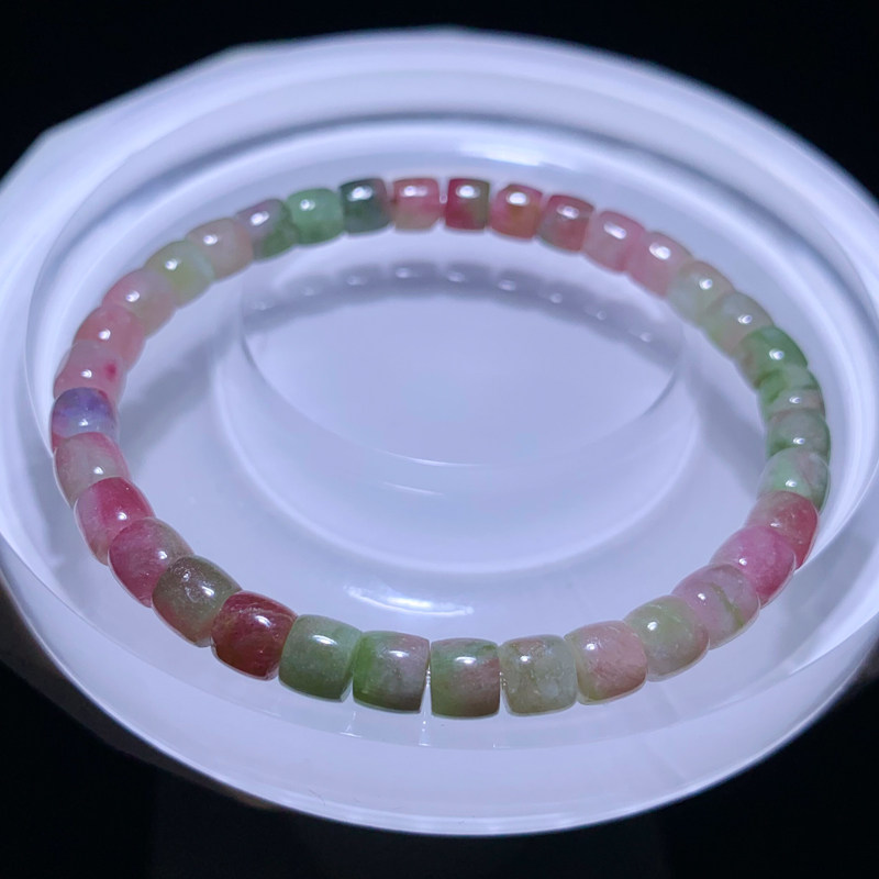 天然糯体粉绿西瓜碧玺盘珠手链女