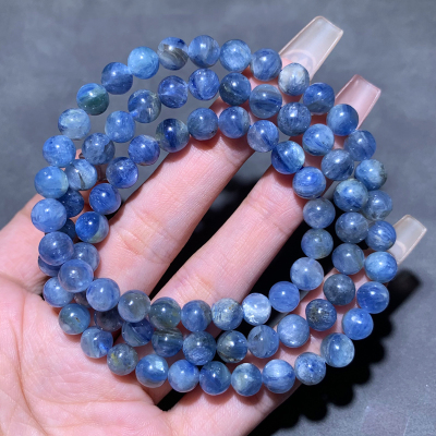 天然蓝晶石三圈手链共生矿物水晶