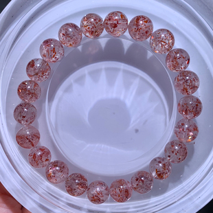 天然老矿云母片草莓长石共生赤铁矿手链单圈水晶手串饰品礼物男女