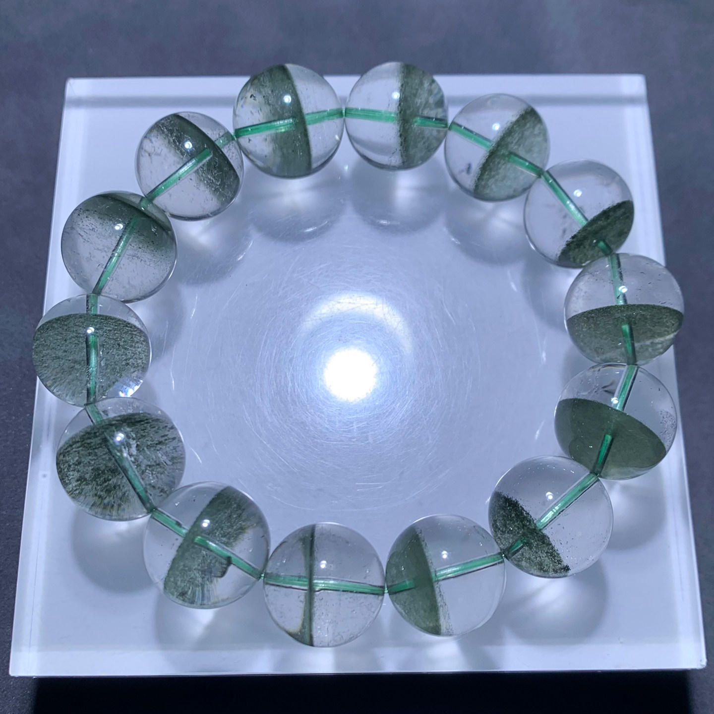 天然冰透绿幽灵手链满天星千层山半盆水晶手串清新饰品礼物情侣款