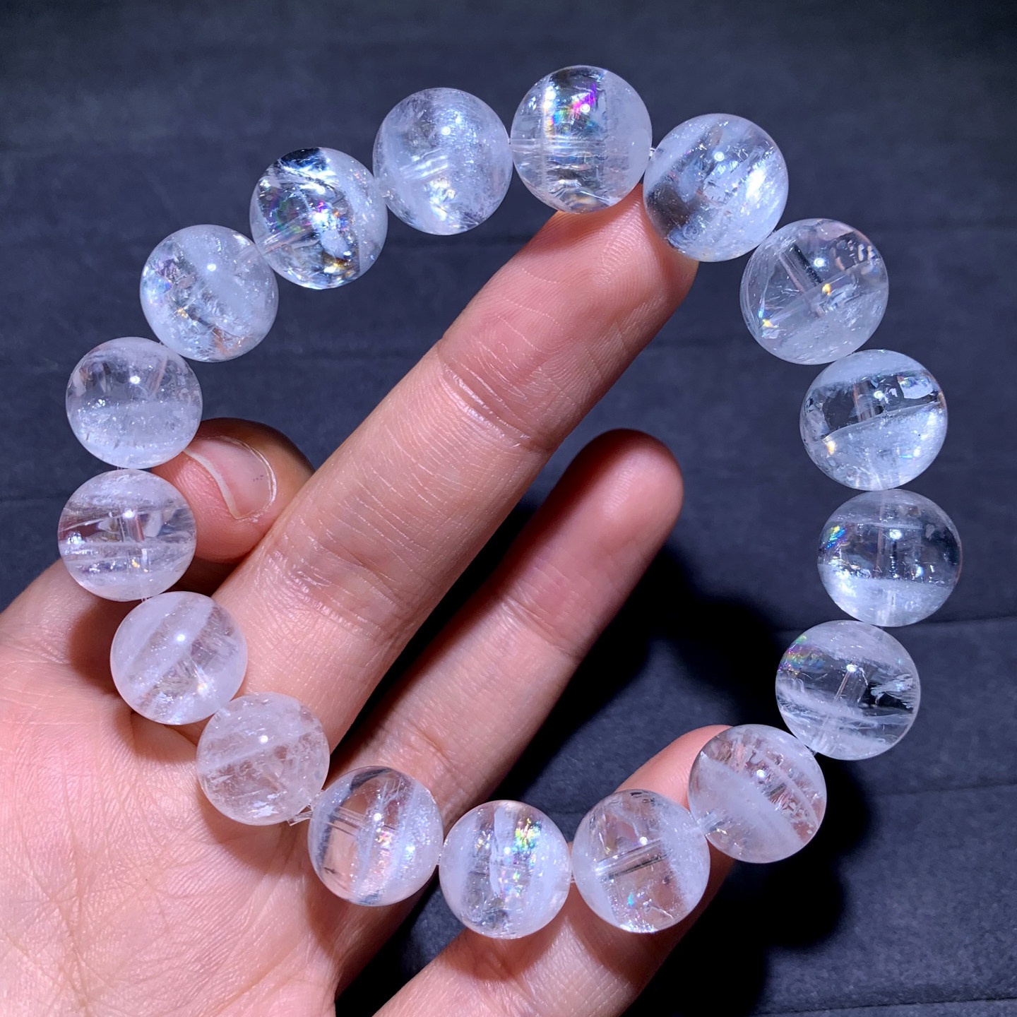 天然彩虹白幽灵水晶手链单圈饰品