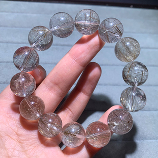 天然透体银发晶单圈水晶手链浓密发丝板钛猫眼手串一物一图礼物女