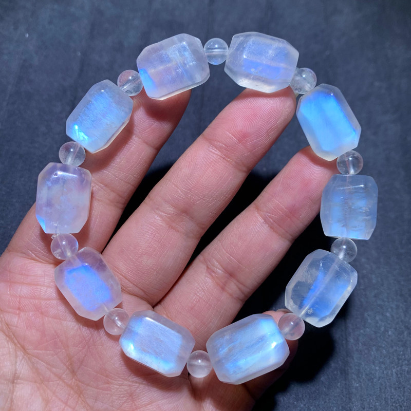 天然蓝月光刻面手链奶油体随形女