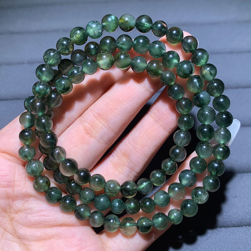 天然巴西猫眼绿发晶三圈手链水晶