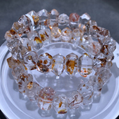 天然胶花闪灵双尖冰透单圈手链彩铜矿水晶黄铁矿石红黄胶花情侣款