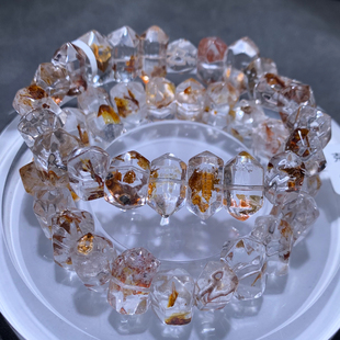 天然胶花闪灵双尖冰透单圈手链彩铜矿水晶黄铁矿石红黄胶花情侣款