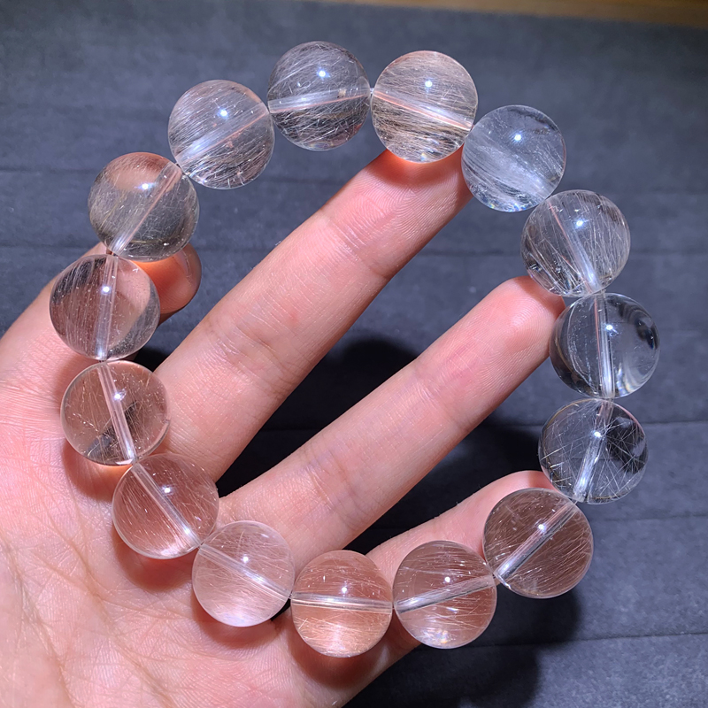 天然拉丝兔毛发晶单圈水晶手链女
