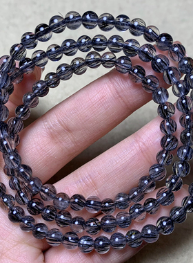 天然巴西冰种黑发晶手链三圈情侣