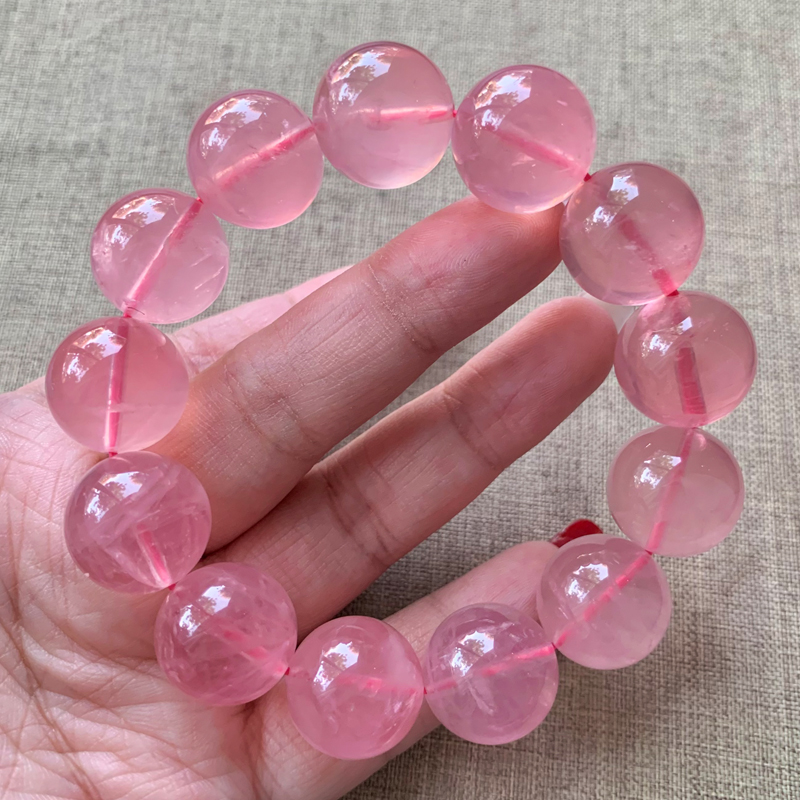 天然马达加斯加粉水晶手链冰透粉芙蓉石手串民族风饰品情侣礼物女