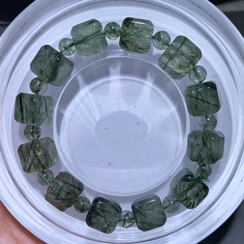 天然绿发晶方糖手链发丝冰透柔顺