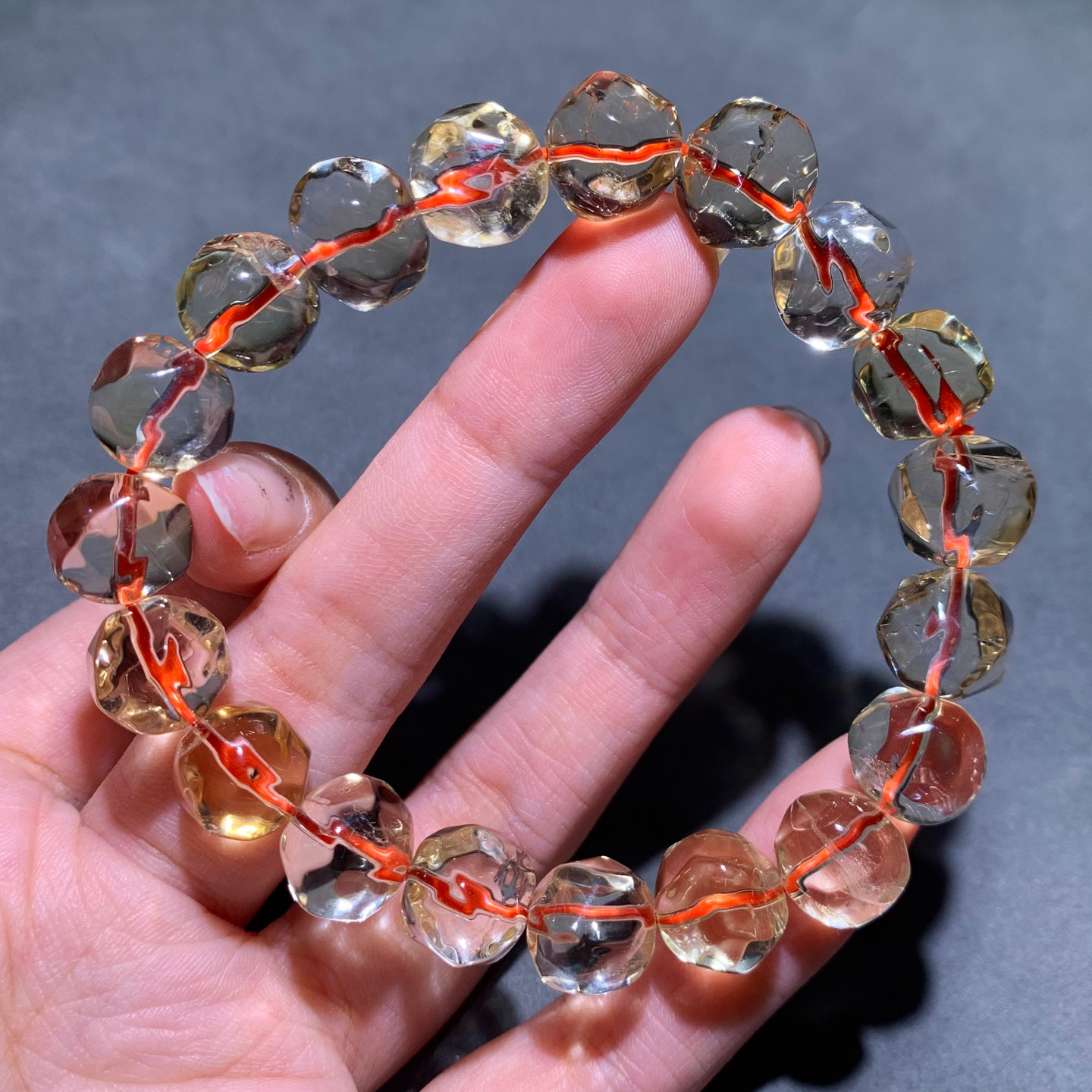 天然冰透黄水晶手链菠萝珠情侣款