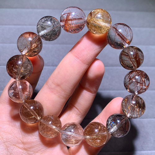 天然冰透彩发晶水晶单圈手串饰品