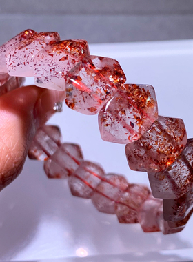 天然金草莓超七手排双尖水晶手链