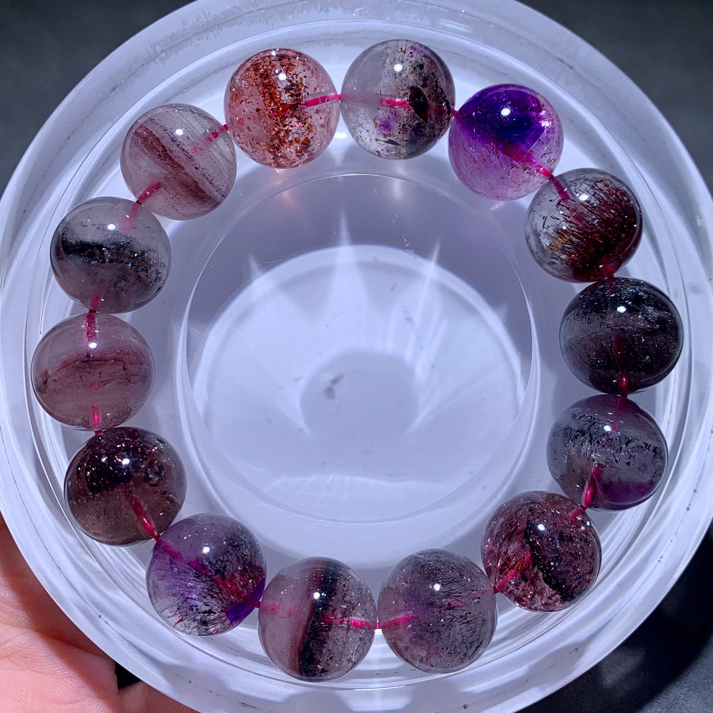 天然三轮骨干超七水晶单圈手链黑加仑超级七云母片手串情侣饰品女