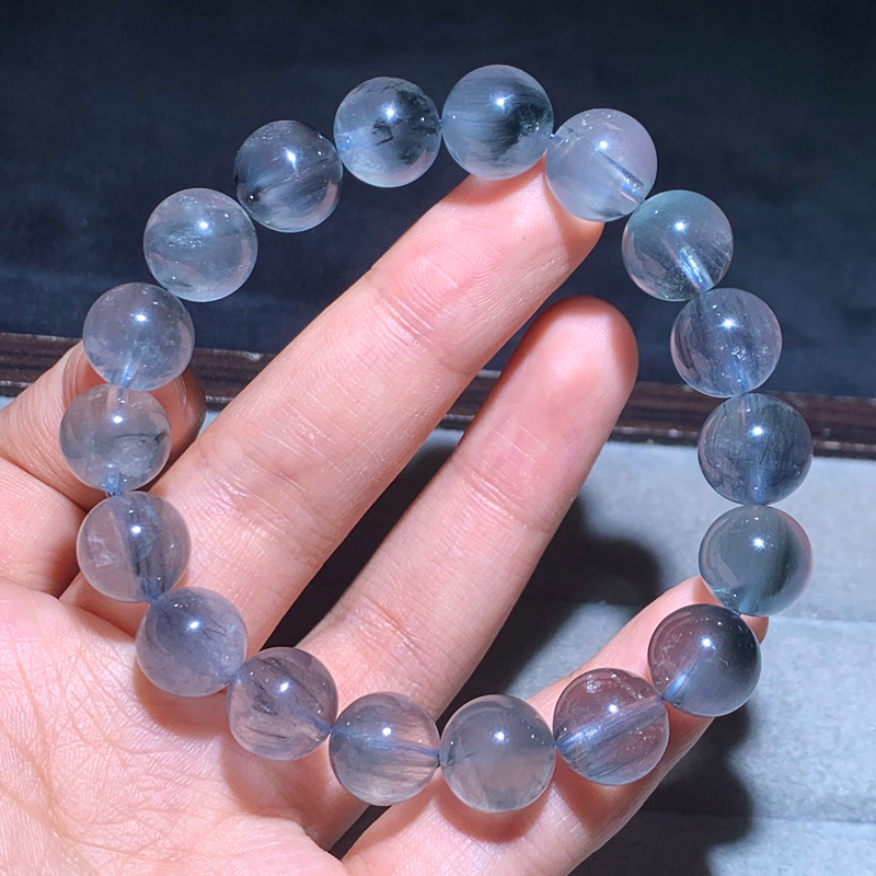 天然蓝兔毛发晶单圈佛珠手链饰品