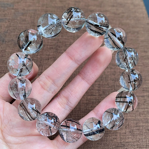 天然冰透黑发晶手链礼物饰品女