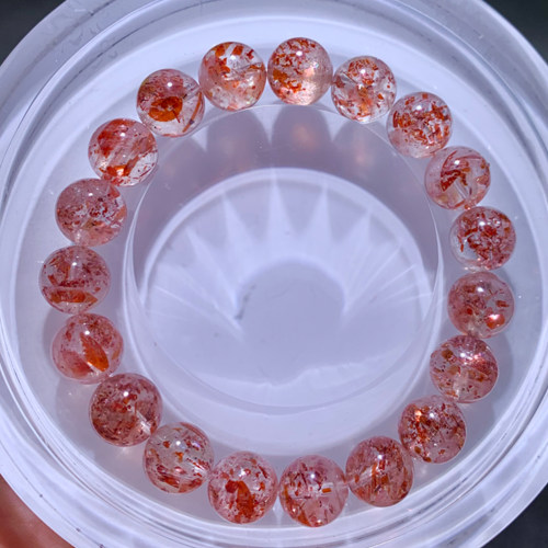 天然共生草莓长石手链赤铁矿水晶