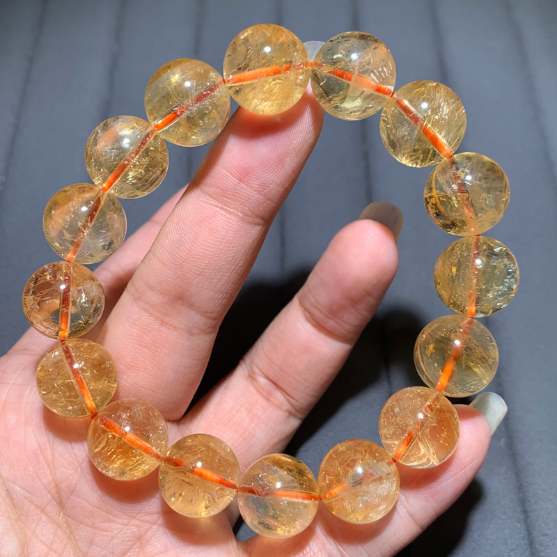 天然黄阿塞水晶手串橘黄色碎碎冰