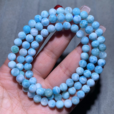 天然淡蓝色海纹石三圈拉利玛手链