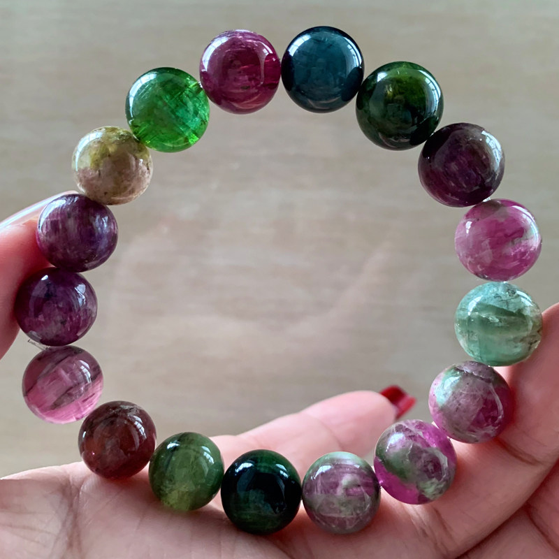 天然老矿西瓜碧玺巴西手串单圈