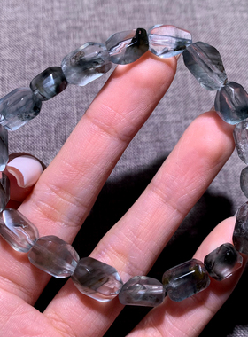 天然蓝灰兔毛水晶随形手链绒发女