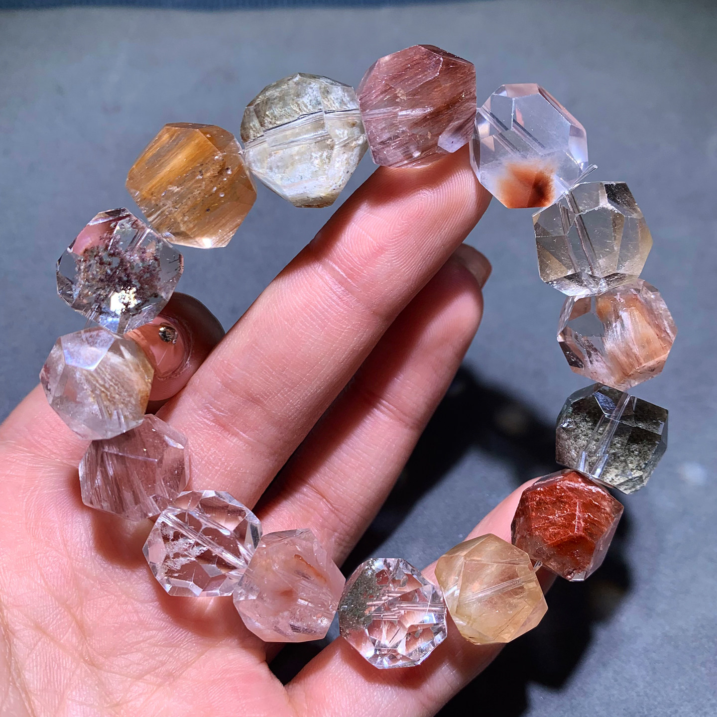 天然冰透兔毛幽灵水晶单圈手链顺彩发晶幽灵手串饰品礼物情侣男女