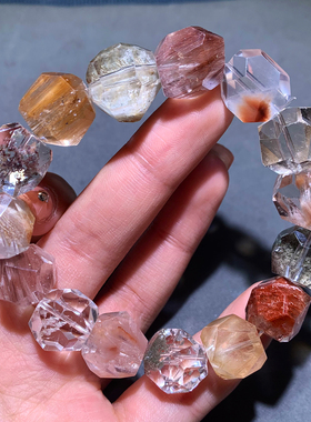 天然冰透兔毛幽灵水晶单圈手链女