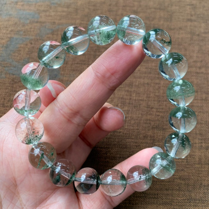 天然巴西冰透绿幽灵单圈水晶手链满天星千层半盆聚宝盆手串男女生