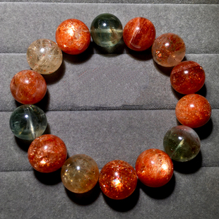 天然阿鲁沙长石单圈手链绿柱石金太阳石日光石水晶饰品手串男女生