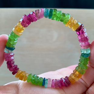 天然碧玺随形刻面手链小颗粒老矿彩虹糖果手串水晶甜美饰品百搭款