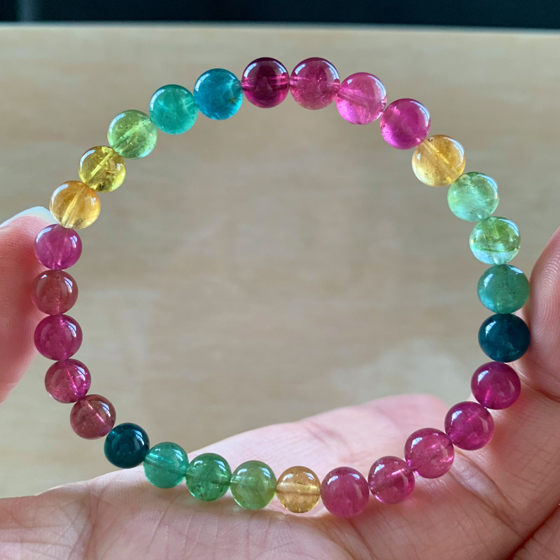 天然彩虹碧玺单圈手链糖果色西瓜碧玺手串饰品情侣款一物一图送礼
