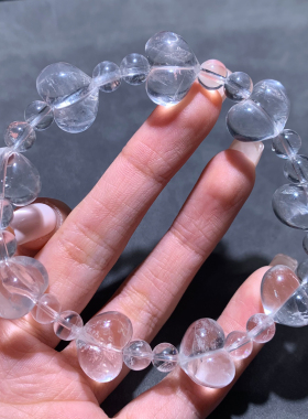 天然透体白水晶屁桃爱心单圈手链