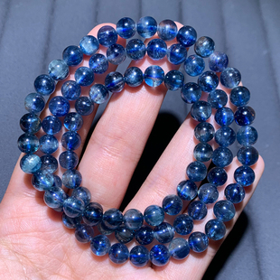 天然共生蓝晶石三圈矿物水晶手链一图一物蓝海蓝宝手串饰品礼物女